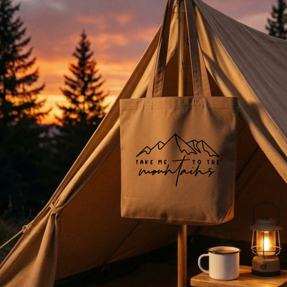 【テイク・ミー・トゥ・ザ・マウンテン・山脈デザイン】キャンバストートバッグ | CAMPMODE