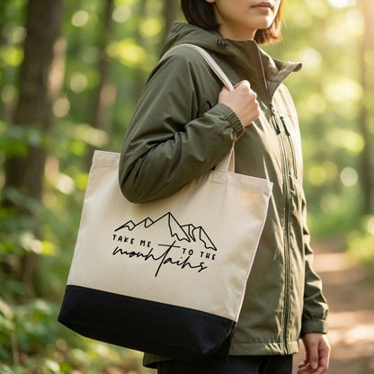【テイク・ミー・トゥ・ザ・マウンテン・山脈デザイン】キャンバストートバッグ | CAMPMODE