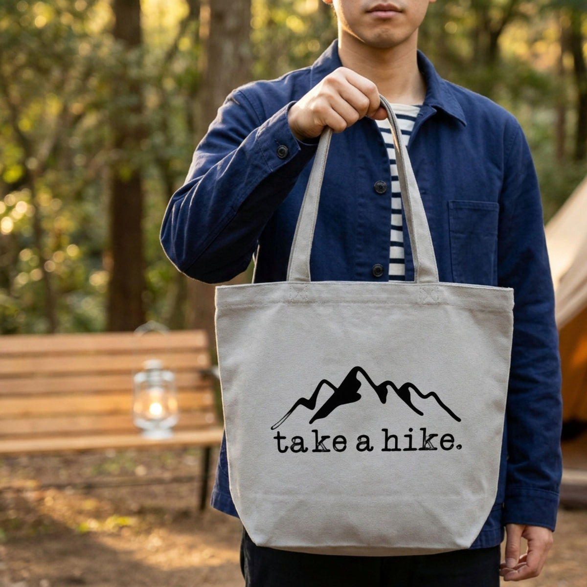 【テイク・ア・ハイク・山脈デザイン】キャンバストートバッグ | CAMPMODE