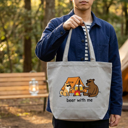 「beer with me」柴犬と熊のキャンプ・アウトドア用トートバッグ | CAMPMODE