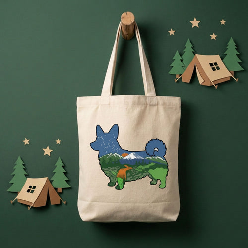 Corgi Mountain Forest Landscape Canvas Tote Bag