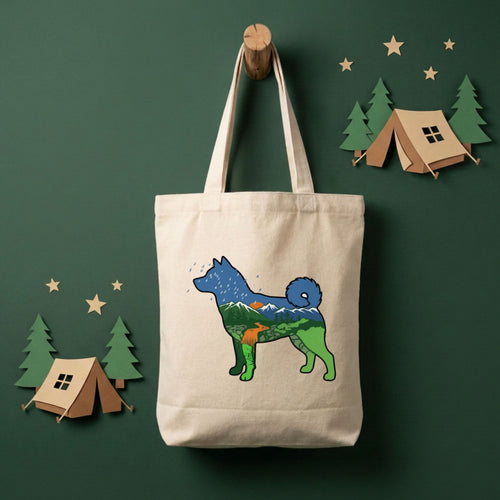 Shiba Inu Mountain Forest Landscape Canvas Tote Bag