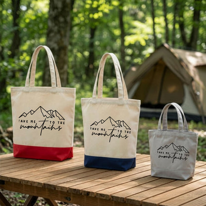 【テイク・ミー・トゥ・ザ・マウンテン・山脈デザイン】キャンバストートバッグ | CAMPMODE