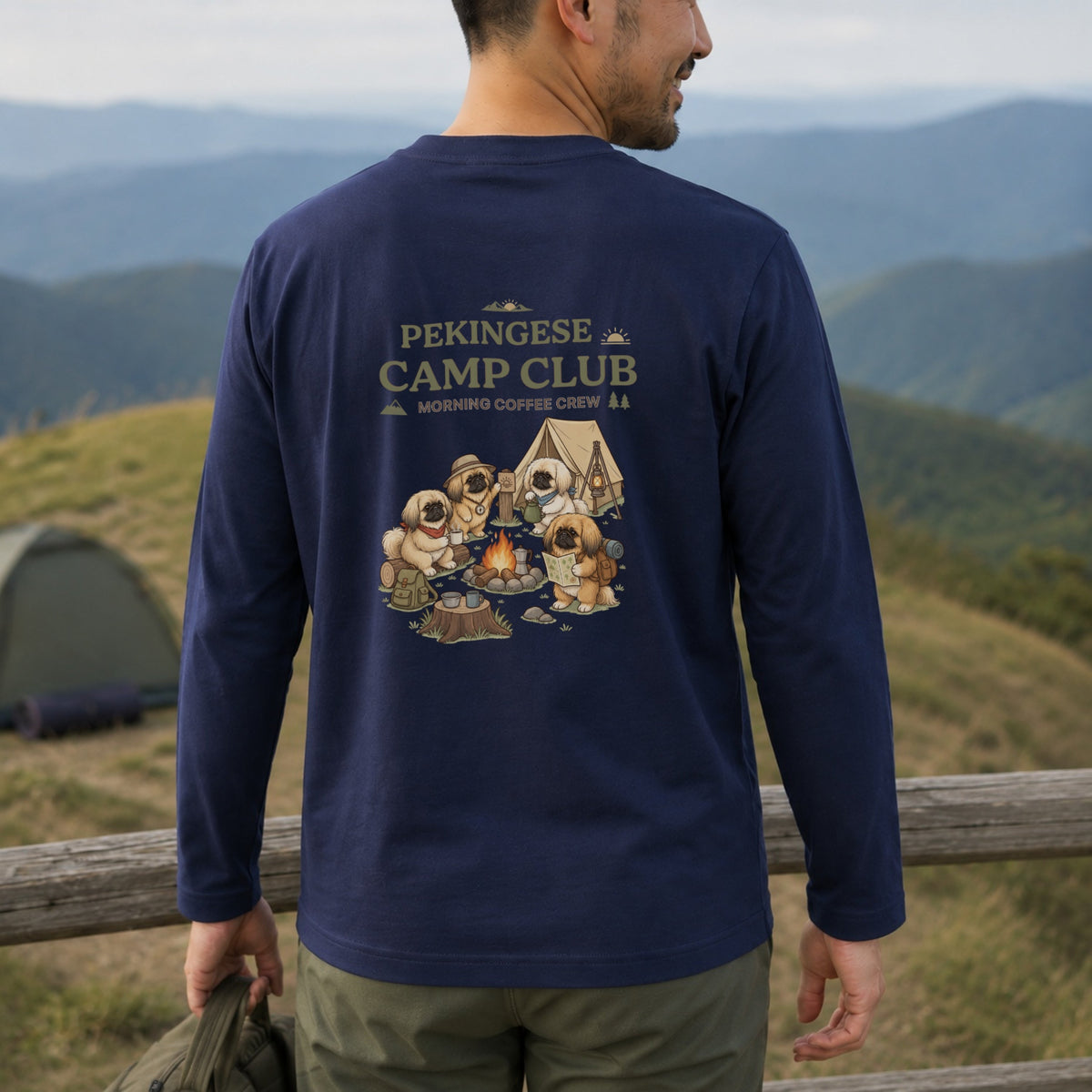 PEKINGESE CAMP CLUB ペキニーズ キャンプ バックプリント長袖Tシャツ