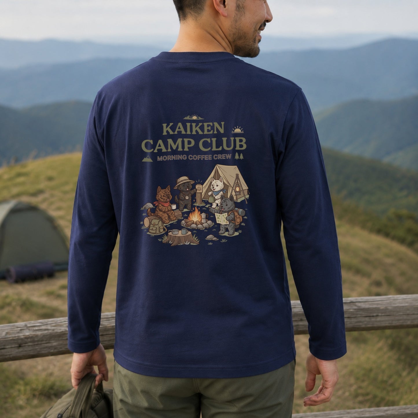 KAIKEN CAMP CLUB 甲斐犬 キャンプ バックプリント長袖Tシャツ