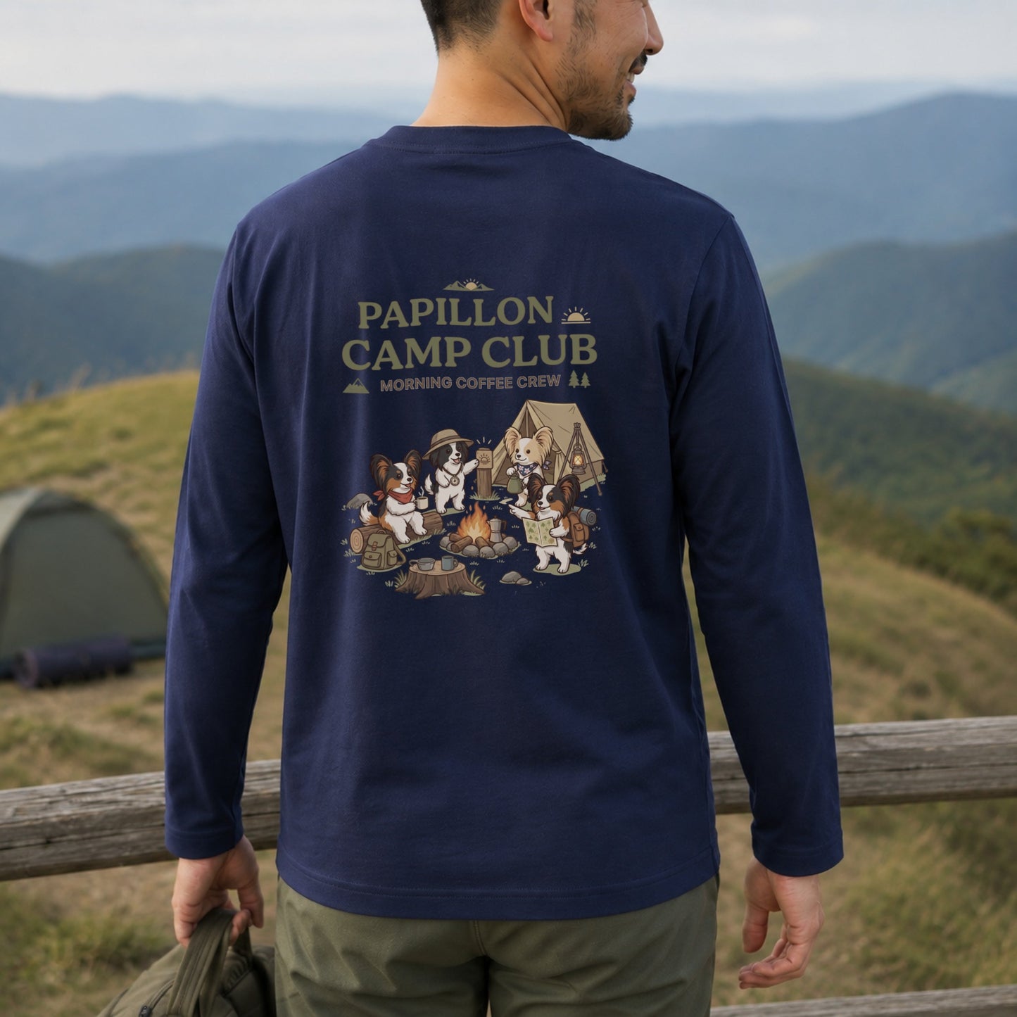 PAPILLON CAMP CLUB パピヨン キャンプ バックプリント長袖Tシャツ