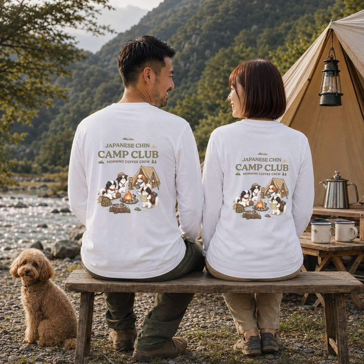 JAPANESE CHIN CAMP CLUB 狆 キャンプ バックプリント長袖Tシャツ