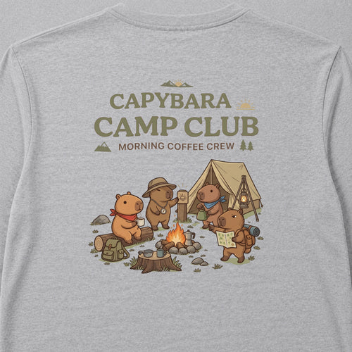 Capybara Camp Club Campfire Coffee Back Print Long Sleeve T-Shirt