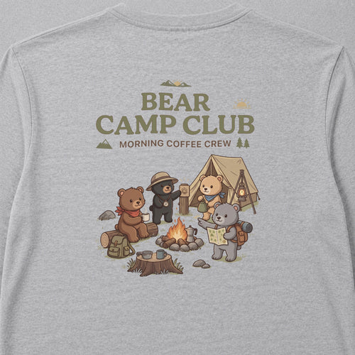 Bear Camp Club Campfire Coffee Back Print Long Sleeve T-Shirt