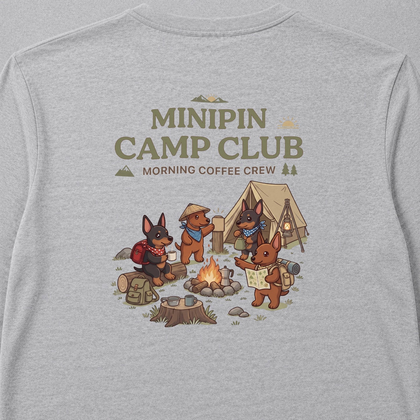 MINIPIN CAMP CLUB ミニチュアピンシャー キャンプ バックプリント長袖Tシャツ