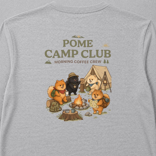 Pomeranian Camp Club Campfire Coffee Back Print Long Sleeve T-Shirt
