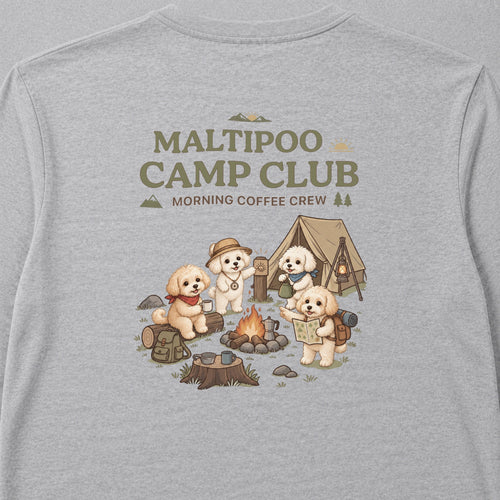 Maltipoo Camp Club Campfire Coffee Back Print Long Sleeve T-Shirt