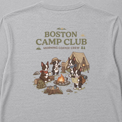 Boston Terrier Camp Club Back Print Long Sleeve T-Shirt