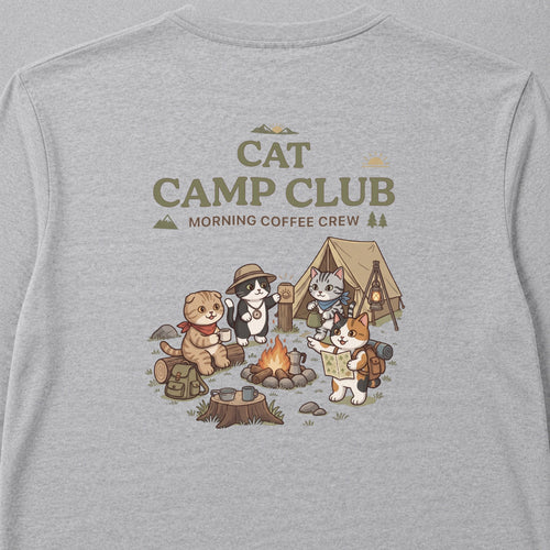 Cat Camp Club Campfire Coffee Back Print Long Sleeve T-Shirt