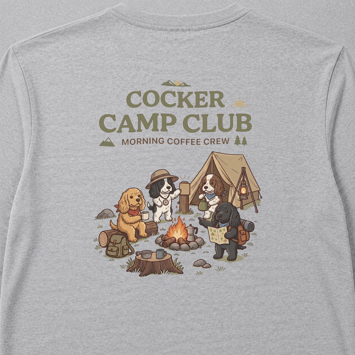 COCKER CAMP CLUB コッカースパニエル キャンプ バックプリント長袖Tシャツ