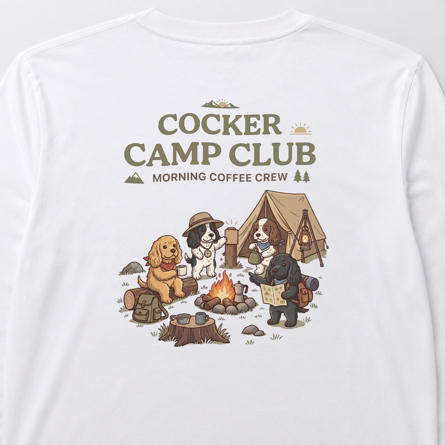 COCKER CAMP CLUB コッカースパニエル キャンプ バックプリント長袖Tシャツ