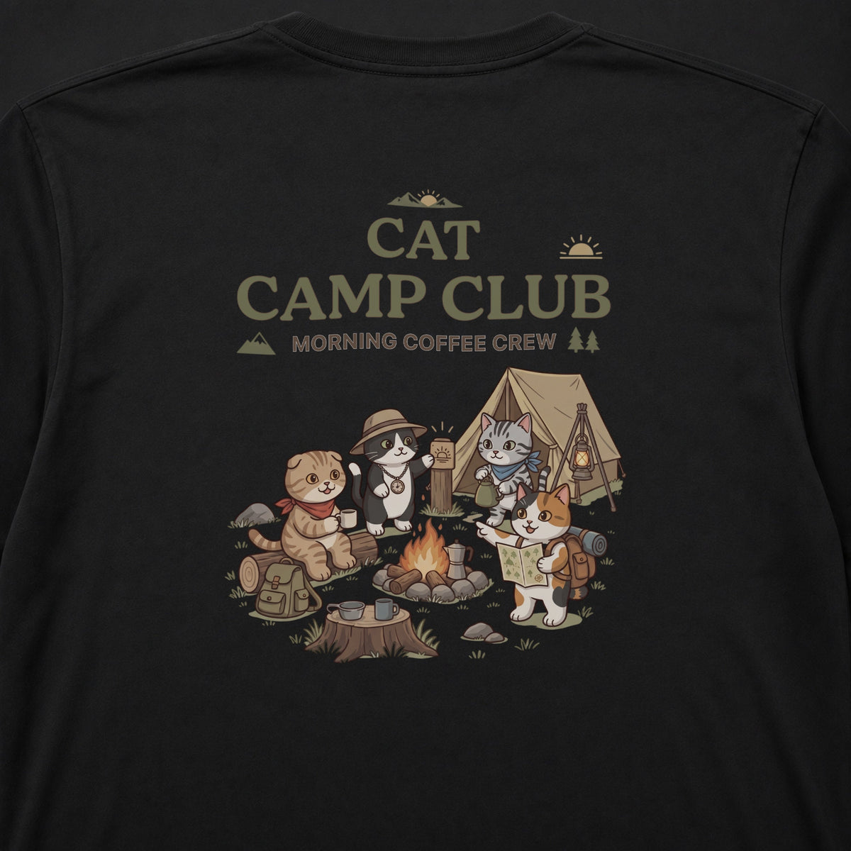 CAT CAMP CLUB 猫 キャンプ バックプリント長袖Tシャツ