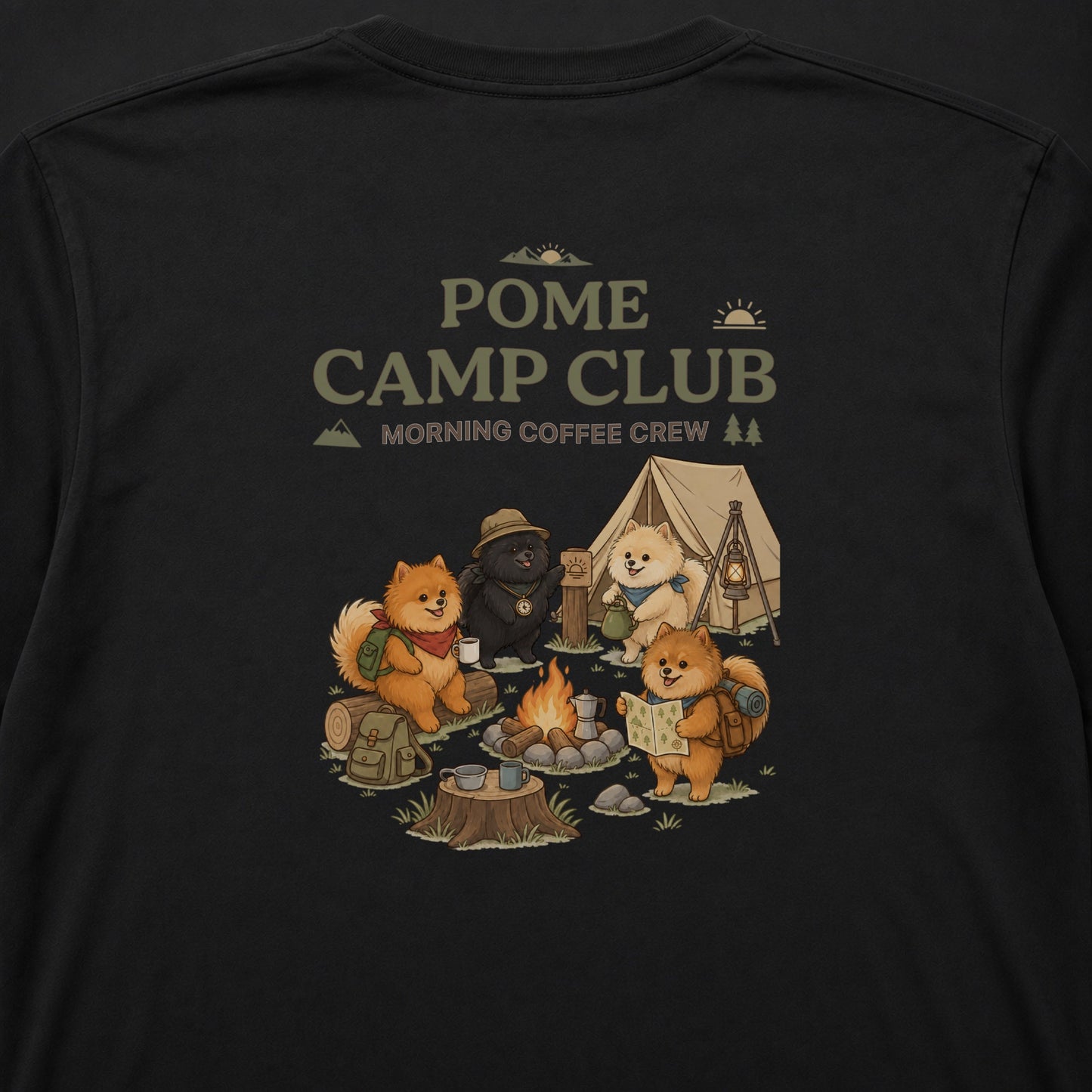 POME CAMP CLUB ポメラニアン キャンプ バックプリント長袖Tシャツ