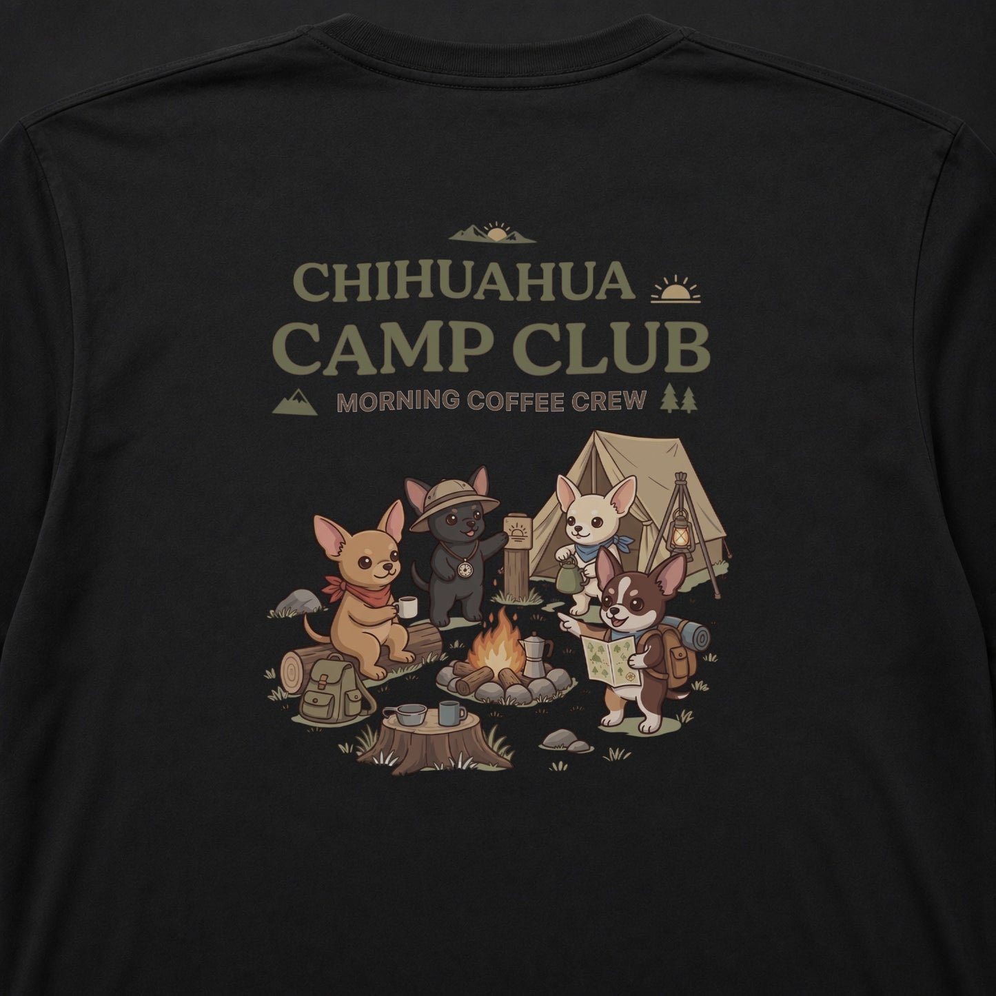 CHIHUAHUA CAMP CLUB チワワ キャンプ バックプリント長袖Tシャツ