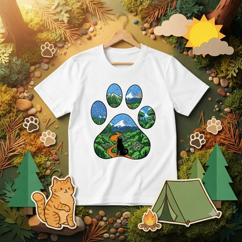 Cat Paw Mount Fuji Forest Graphic T-Shirt