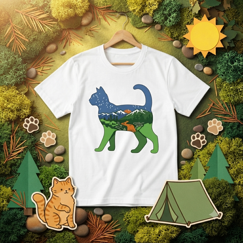 Cat Shape Forest Landscape Graphic T-Shirt