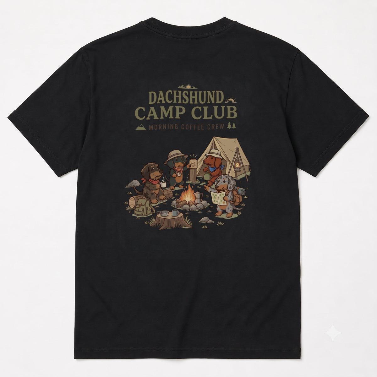 DACHSHUND CAMP CLUB ダックスフンド キャンプTシャツ｜バックプリント