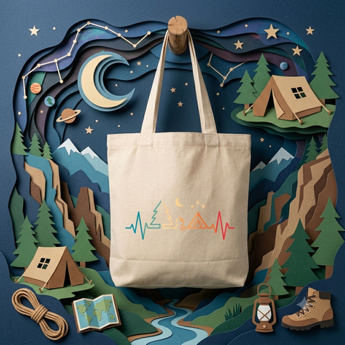 Campfire Tent Pulse Line Eco Shopping Bag