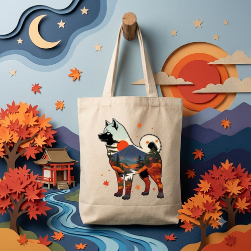 Akita Inu Wilderness Silhouette Canvas Shopping Bag