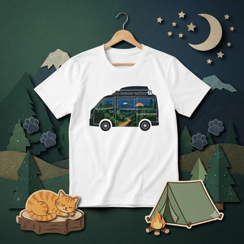 Camper Van Mount Fuji Sunset Landscape T-Shirt