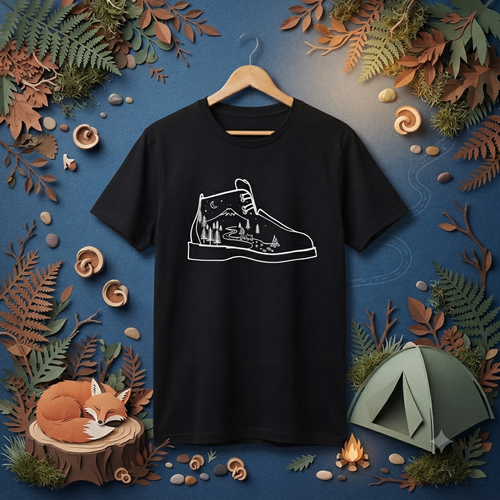 Hiking Boot Mountain Night Sky T-Shirt