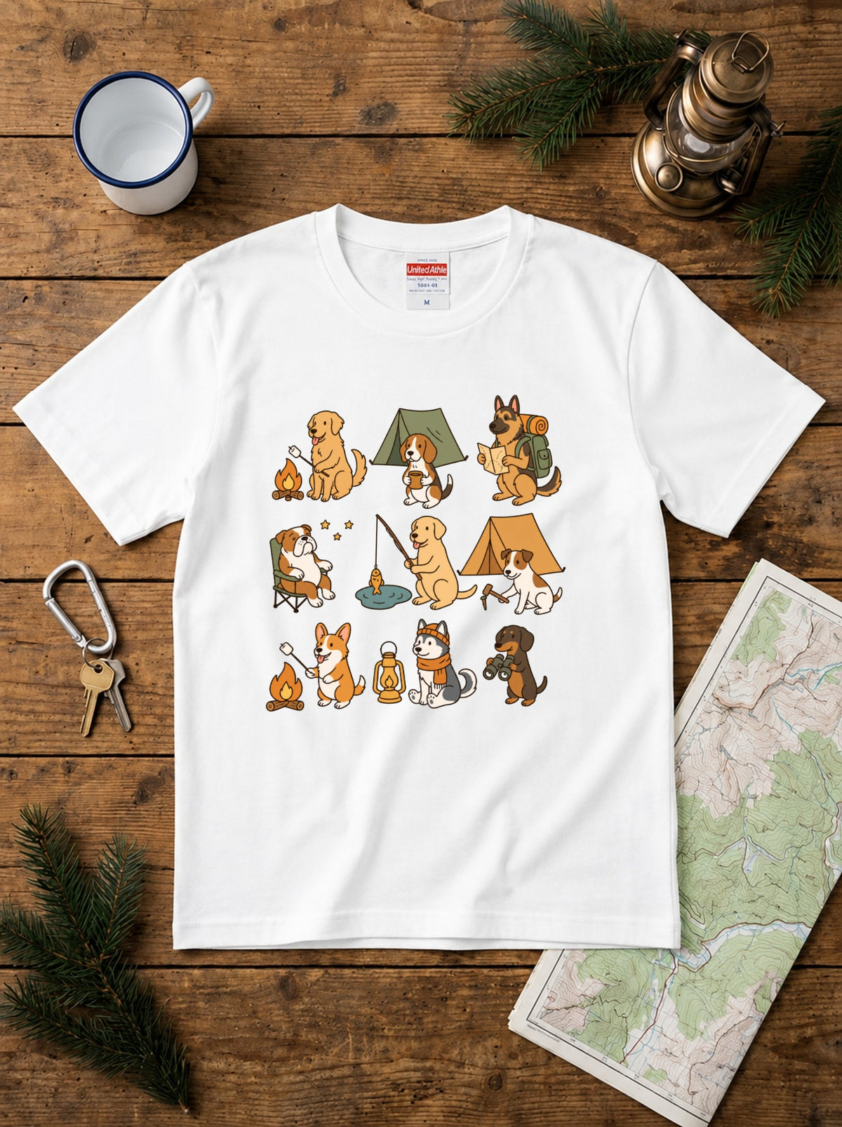 キャンプ 犬 Tシャツ 可愛い 犬 キャンプライフ アウトドア 半袖 ユニセックス ギフト