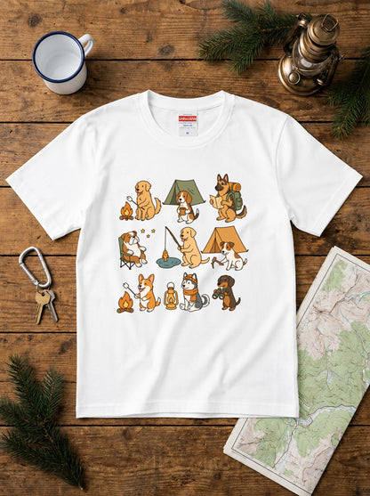 キャンプ 犬 Tシャツ 可愛い 犬 キャンプライフ アウトドア 半袖 ユニセックス ギフト