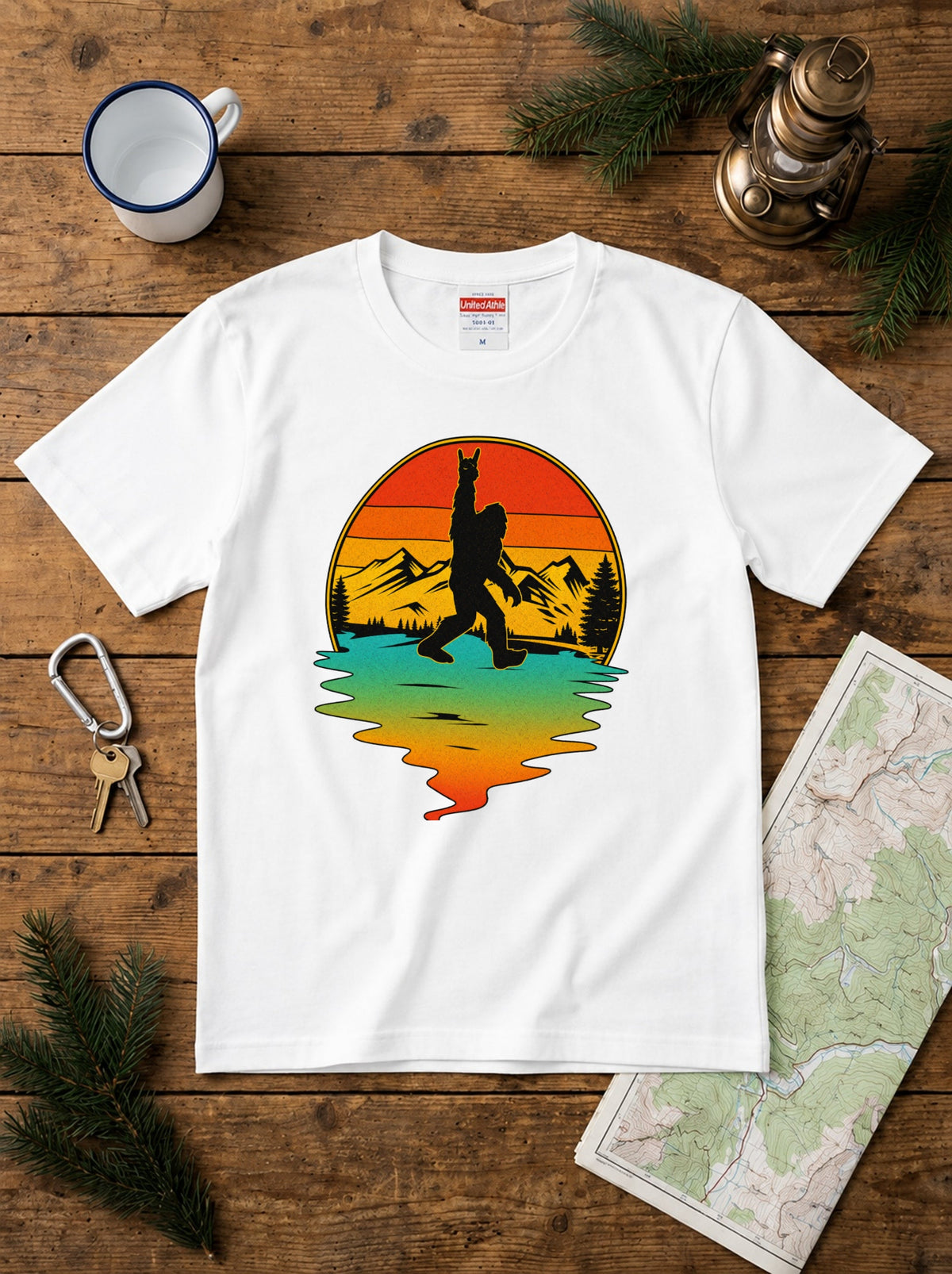 ビッグフットTシャツ｜ロックンロールTシャツ｜ビッグフットと夕日｜キャンプTシャツ