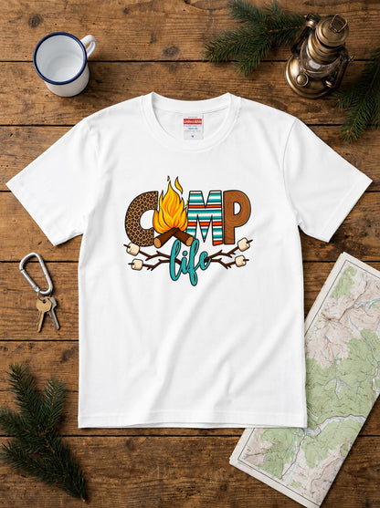 キャンプライフ Tシャツ メンズ レディース 焚き火 キャンプ アウトドア 半袖 カジュアル ギフト