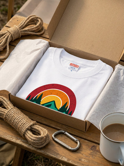 「I'd hike that」ハイキング Tシャツ - レトロ サンセット（夕日）グラフィックTシャツ 登山 キャンプ 服