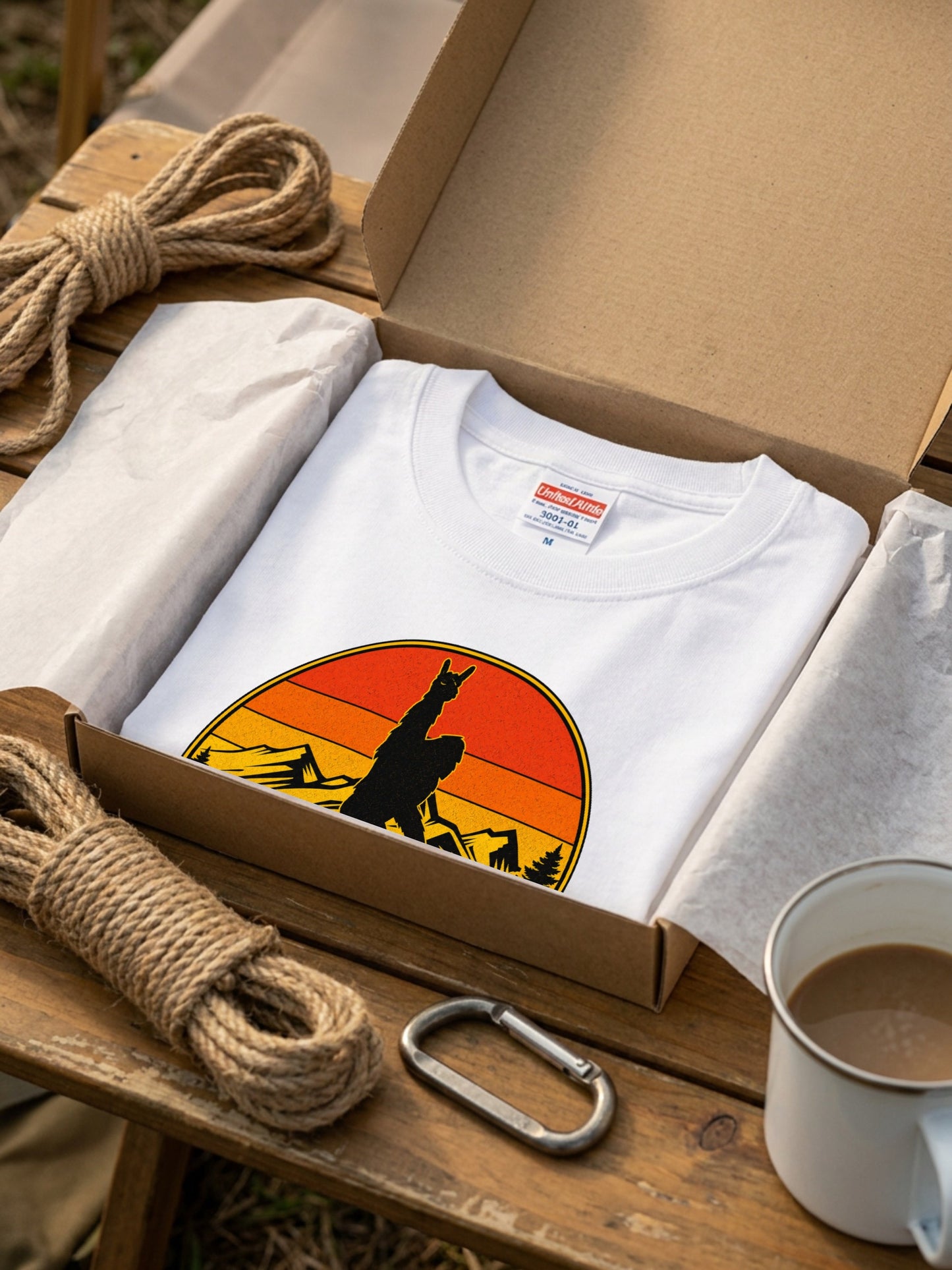 ビッグフットTシャツ｜ロックンロールTシャツ｜ビッグフットと夕日｜キャンプTシャツ