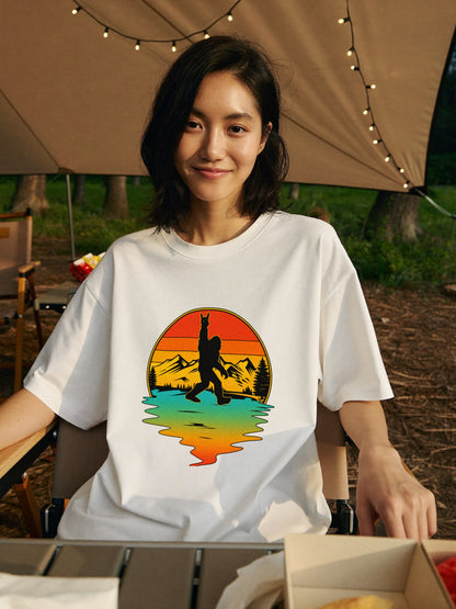 ビッグフットTシャツ｜ロックンロールTシャツ｜ビッグフットと夕日｜キャンプTシャツ