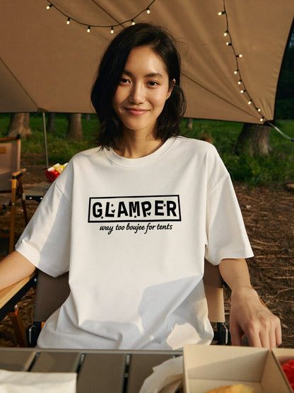 「GLAMPER」おもしろ グランピング Tシャツ - 面白い キャンプ ロゴTシャツ アウトドア ゆるキャン 服