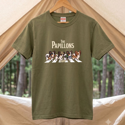 THE PAPILLONS 横断歩道 キャンプ ゆるかわ Tシャツ 【犬好き・愛犬家・アウトドア・ギフトに最適】