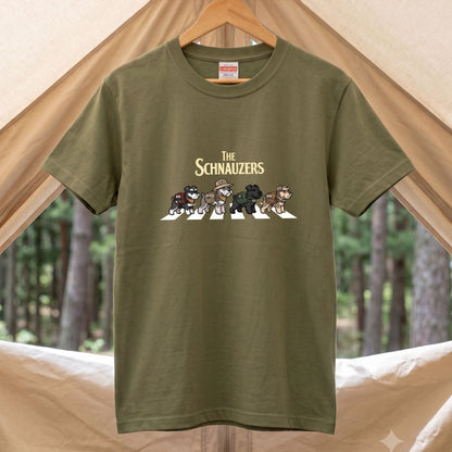 THE SCHNAUZERS 横断歩道 キャンプ ゆるかわ パロディTシャツ 【犬好き・愛犬家・アウトドア・ギフトに最適】