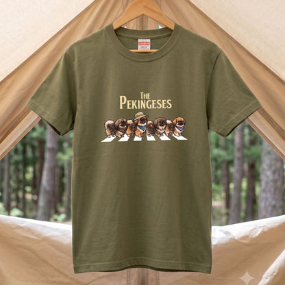 THE PEKINGESES 横断歩道 キャンプ ゆるかわ パロディTシャツ 【犬好き・愛犬家・アウトドア・ギフトに最適】