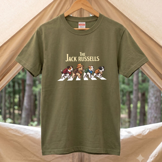THE JACK RUSSELLS 横断歩道 キャンプ ゆるかわ Tシャツ 【犬好き・愛犬家・アウトドア・ギフトに最適】