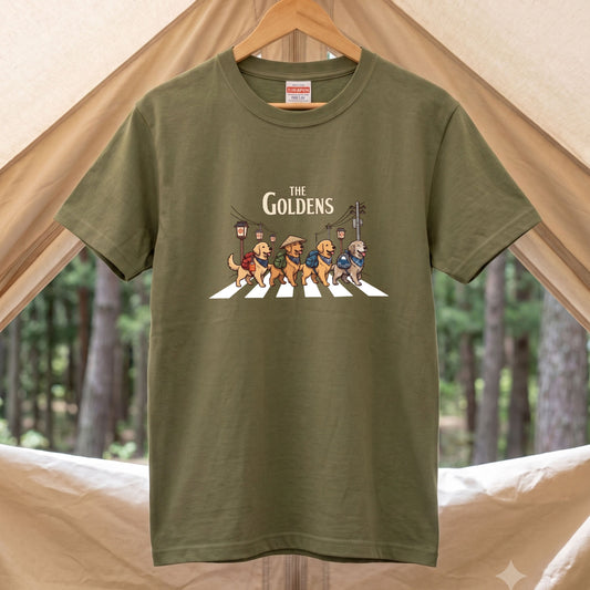 THE GOLDENS 横断歩道 キャンプ ゆるかわ Tシャツ 【犬好き・愛犬家・アウトドア・ギフトに最適】