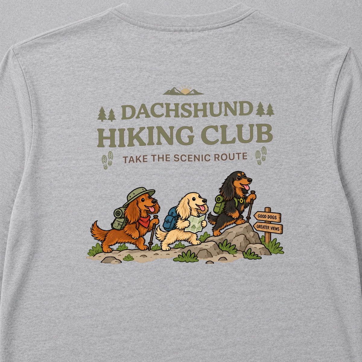 Dachshund Hiking Club Scenic Route Back Print Long Sleeve T-Shirt - CampModeGear - Product image 1