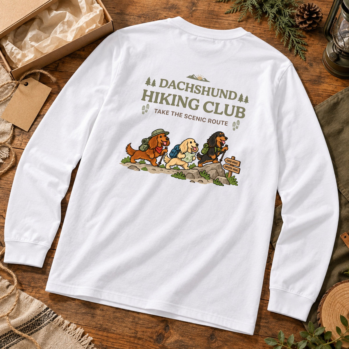 Dachshund Hiking Club Scenic Route Back Print Long Sleeve T-Shirt - CampModeGear - Product image 3