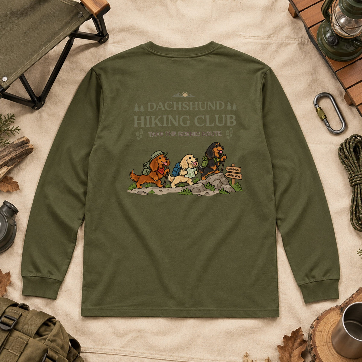 Dachshund Hiking Club Scenic Route Back Print Long Sleeve T-Shirt - CampModeGear - Product image 4