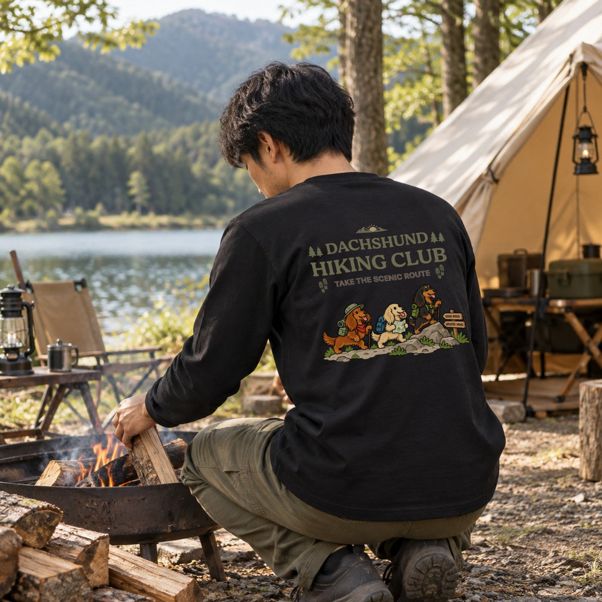 Dachshund Hiking Club Scenic Route Back Print Long Sleeve T-Shirt - CampModeGear - Product image 6