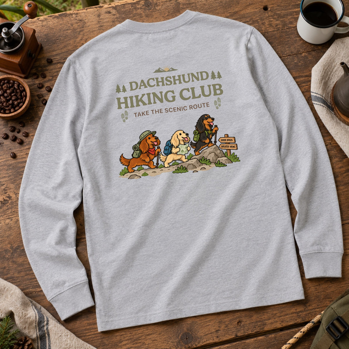 Dachshund Hiking Club Scenic Route Back Print Long Sleeve T-Shirt - CampModeGear - Product image 7