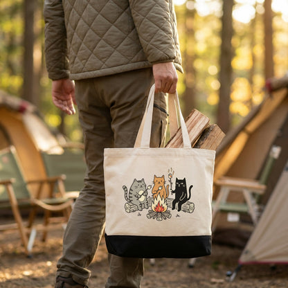 「Camping Cats」バイカラー キャンバストート - 猫柄 かわいい トート | CAMPMODE