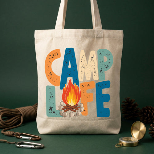 Camp Life Retro Campfire Canvas Tote Bag